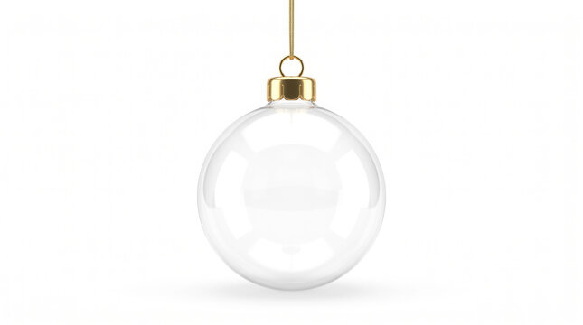 christmas ball blank glossy transparent glass hanging christmastree gold from top upright 3D rendering isolated