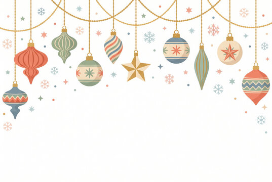 Cute hanging decorations, christmas template for card and banner. Vector illustration in flat cartoon style