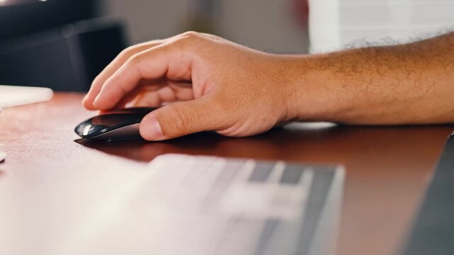 Hand Using Computer Mouse Close Up
