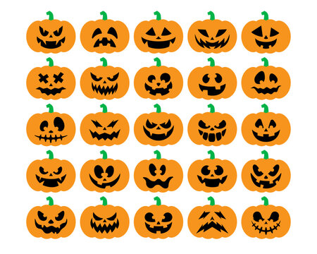 Funny Halloween Pumpkin Bundle. 25 Halloween Pumpkin. Layered Vector Illustration.