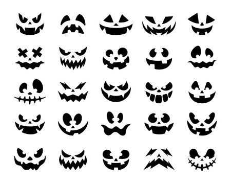 Funny Halloween Pumpkin Bundle. 25 Halloween Pumpkin Faces. Vector Illustration.