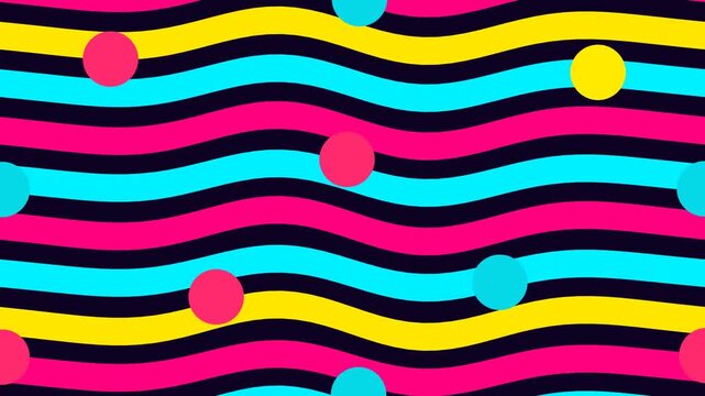 Wavy stripes pattern with colorful dots for bright textile design or vibrant packaging wrap