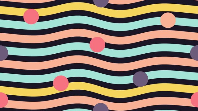 Wavy stripes pattern with colorful polka dots, vibrant pastel graphic design for textile fabric print and packaging wrapping paper