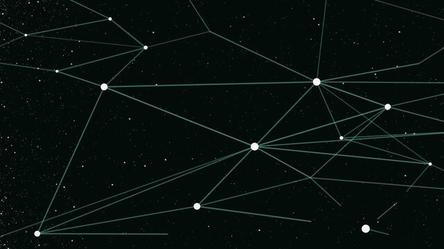 Constellation network nodes connected by lines forming data structure in dark space for tech communication and connectivity concepts