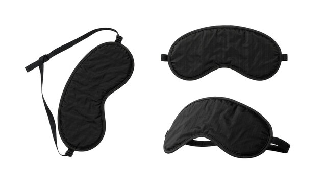 Isolated black eye masks for comfortable sleep and relaxation, presented from different angles.