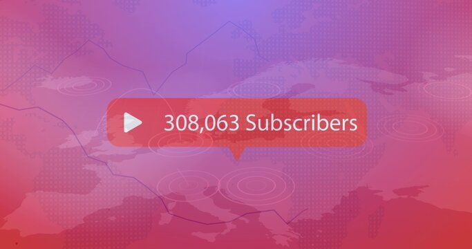Displaying red subscriber badge centered in UI dashboard, showing play icon and 308,063 Subscribers