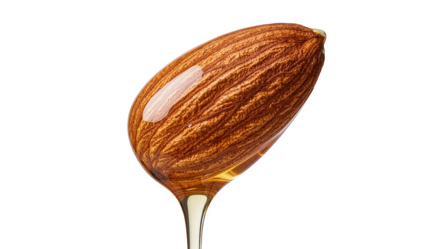 Isolated almond nut with sweet golden honey dripping beautifully for healthy food concept