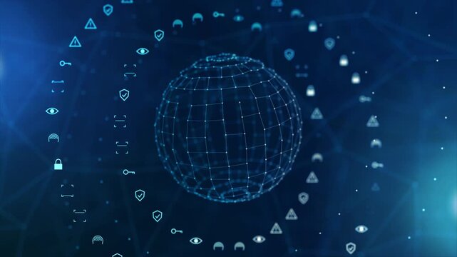 Network security encryption firewall wireframe globe