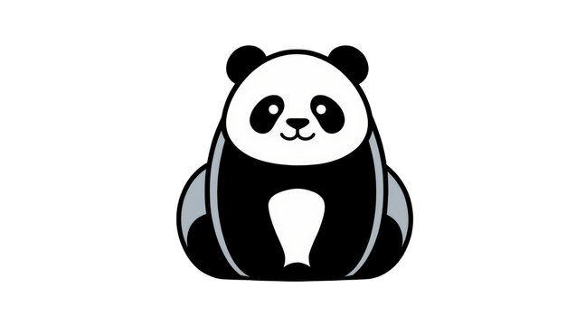 Isolated cute black and white cartoon panda illustration, friendly cheerful mascot design with text.