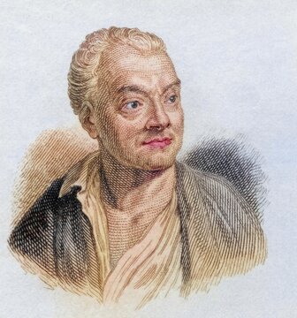 Claude-Prosper Jolyot de Crebillon, (born 14 February 1707 in Paris, died 12 April 1777 in Paris) was a French author, coloured woodcut from Crabbe's Historical Dictionary from 1825, Historical, digital reproduction