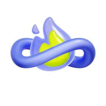 3D illustration of infinity loop with fire flame for continuous habit streak, endless motivation, daily consistency, permanent progress, gamification reward, and uninterrupted active status.
