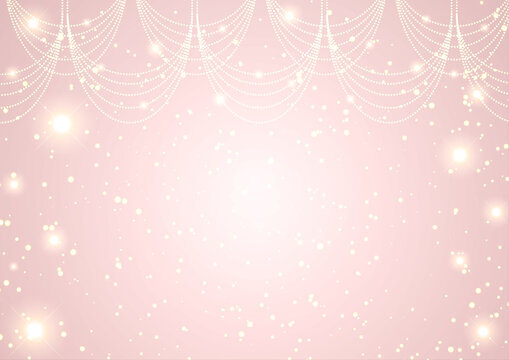 Pink glittery background with glowing light garland and sparkles for princess party or romantic wedding concept