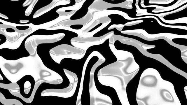 Black and White Liquid Contour Stripes, Op Art Fluid Seamless Loop