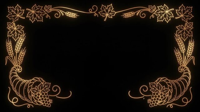 Animated Golden Autumn Frame with Maple Leaves and Harvest Wheat