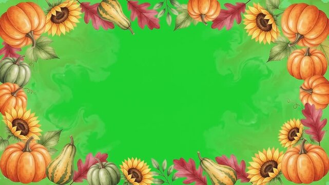 Autumn Season Watercolor Frame with Pumpkins and Sunflowers