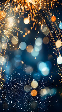 Blue and gold fireworks Abstract background and bokeh on 2027 New Year's celebration 
