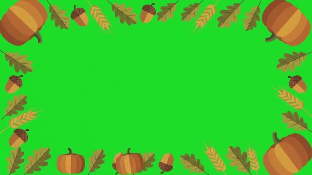 Autumn harvest frame animation with pumpkins and fall foliage border