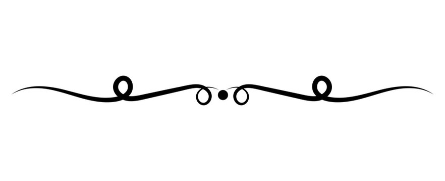 Elegant black scroll flourish divider with central dot ornament serves as decorative separator for wedding invitations and books.