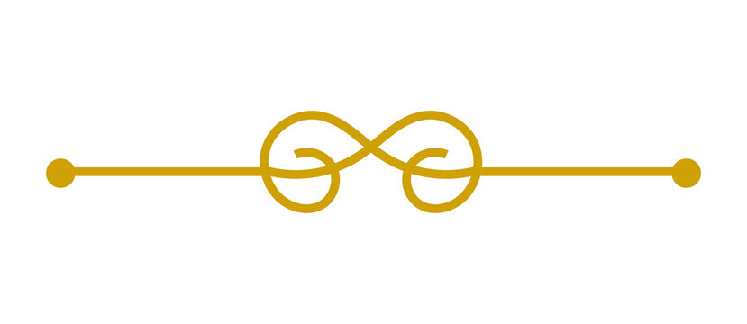Golden ornamental horizontal divider featuring elegant symmetrical scrollwork and circular end caps for classic page layout design.
