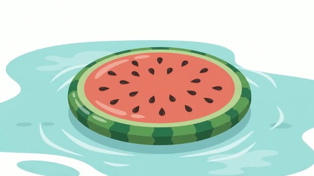 Inflatable watermelon float bobs gently in crystal clear blue water.