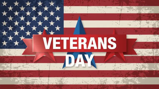 Veterans Day banner features a textured American flag with bold red and blue elements.