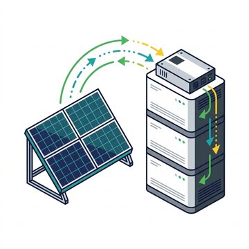 Solar Panel System with Battery Storage Unit Illustration Vector Background Isolated on White