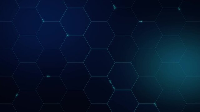 Blue hexagonal lattice with luminous junctions and side glow animation