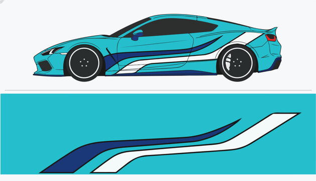 Turquoise Sports Car Side Decal Sticker Design