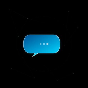 Animated neomorphic chatbot bubble with typing indicator over glowing neural network for AI customer service