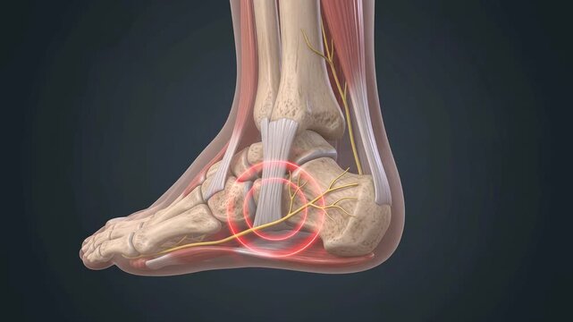 Tibial Nerve Pathway with Pain Highlighted at Inner Ankle
