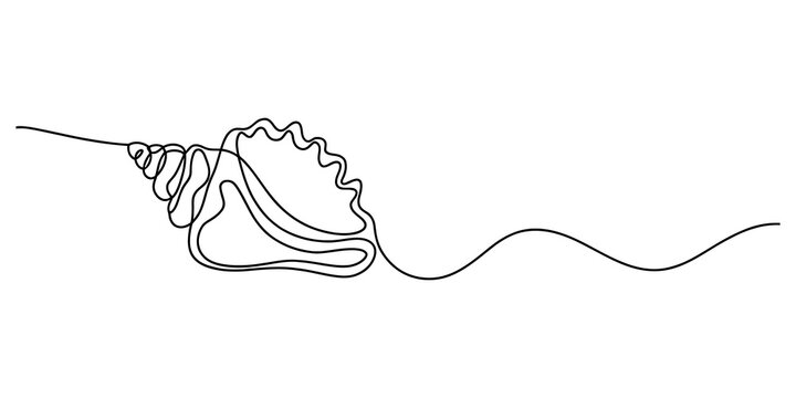 Continuous single line drawing of a seashell isolated on a white background isolated on transparent background