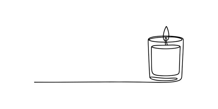 Continuous single line drawing of a burning candle in a glass jar