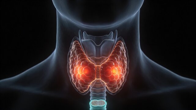 Enlarged Goiter with Symmetrically Swollen Thyroid Glands in Front of the Trachea