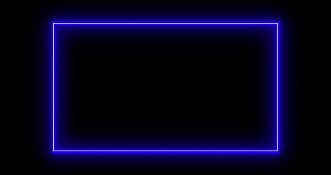 flickering blue neon frame border on dark black background. abstract light border, in 4K loop video.
