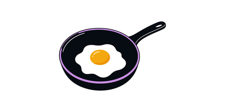 Sunny side up egg in black frying pan icon featuring vibrant yellow yolk for breakfast and culinary theme.