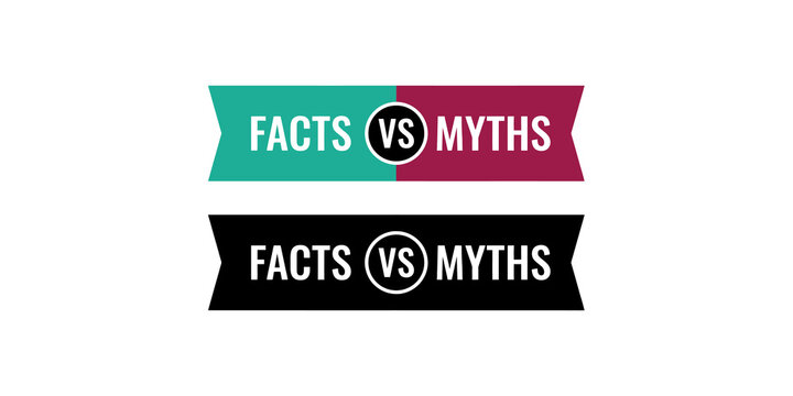 Facts versus myths ribbon banners in vibrant teal magenta and black colors for comparative business marketing.