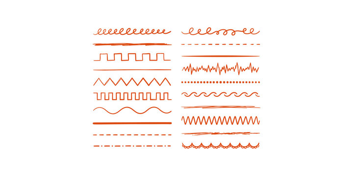 Decorative hand drawn divider lines set with orange strokes for text emphasis layout formatting and document design.