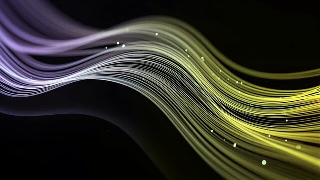 Abstract flowing light lines changing color on dark background