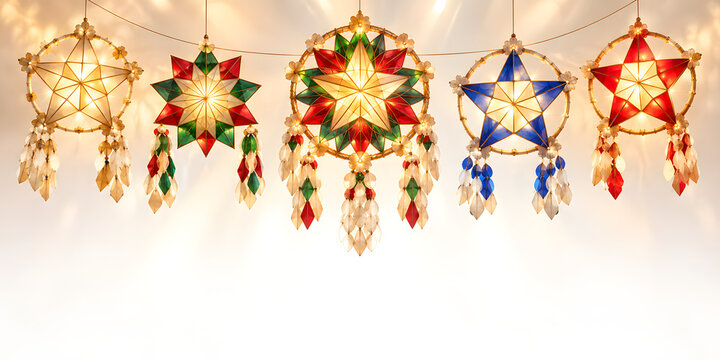 Filipino Parol Lantern Garland Christmas Banner with Copy Space
