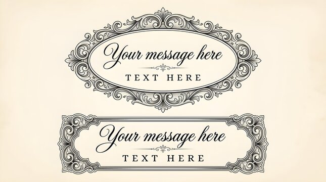 Ornate vintage oval and rectangular frames for custom text insertion with ornaments