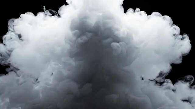 Dense White Steam Clouds Rising Upwards against Solid Black Background Isolated Studio Shot High Contrast