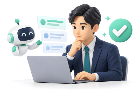 Human Review of AI Suggestions on Laptop, 3D Illustration
