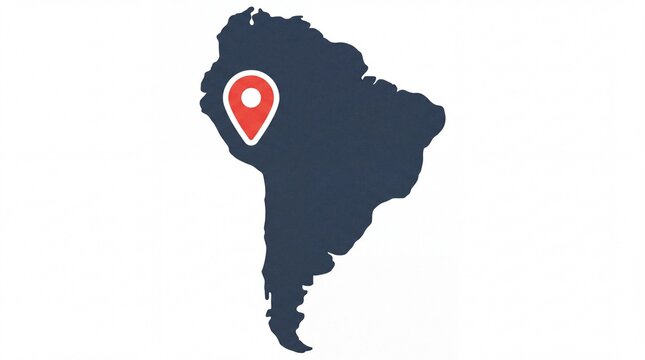 South america map silhouette with red location pin icon