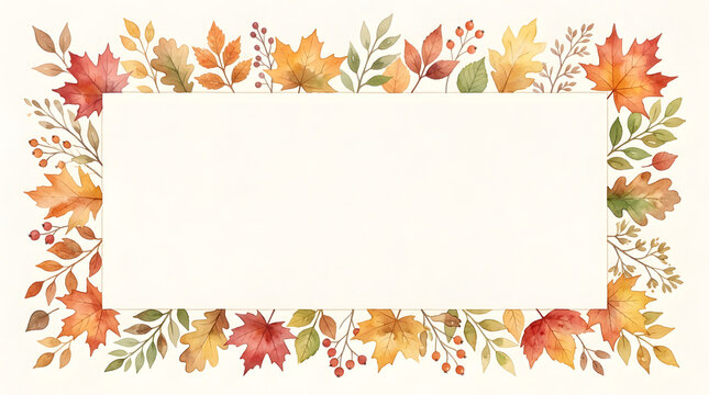 Watercolor yellow autumn maple leaves frame for background and border with copy space for text in center
