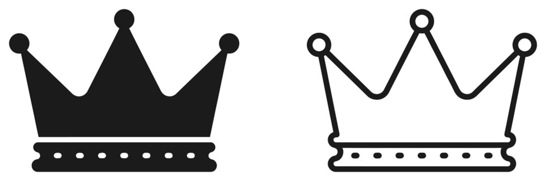Crown icon in solid black and outline for royalty and monarchy symbol.