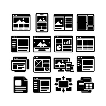Web Design and Wireframe Layout Flat Line Icon Set with UI Wireframes and Templates