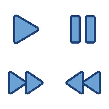 blue play pause and rewind button icons