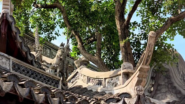 Yuyuan Garden, Shanghai, China, Asia - Temple Roof Sculpture