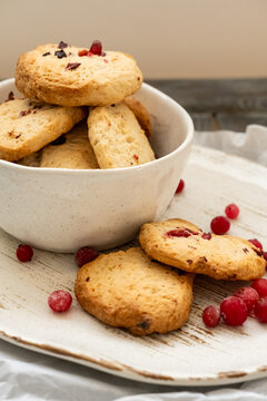 Berry pastry. Sweet rusks. Tasty traditional crunchy food baked with aroma natural ingredient. Healthy home snack dried cake piece.