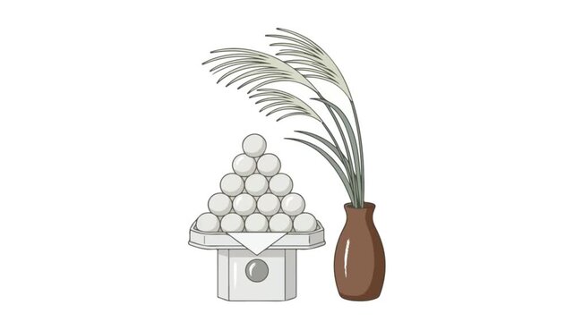 Video of Tsukimi Dango Rice Dumplings with Pampas Grass for Japanese Moon Viewing Festival
